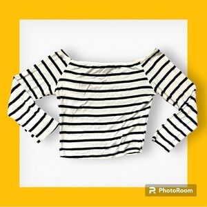 Basics Navy Blue Striped Crop Top